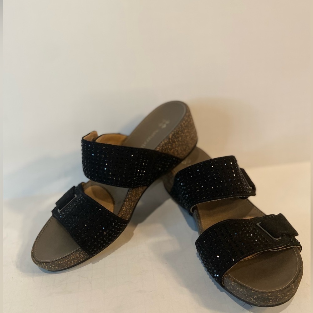 Naturalizer~Faux Suede w/Rhinestones~Double Strap~Cork Wedge Sandal~Size 8.5W
